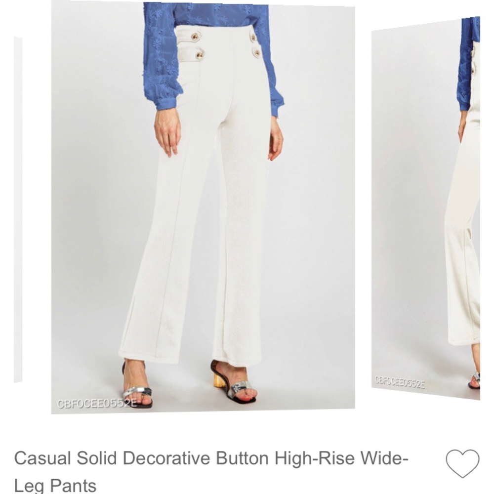 Casual Solid Button High-Rise Wide-Leg Pants